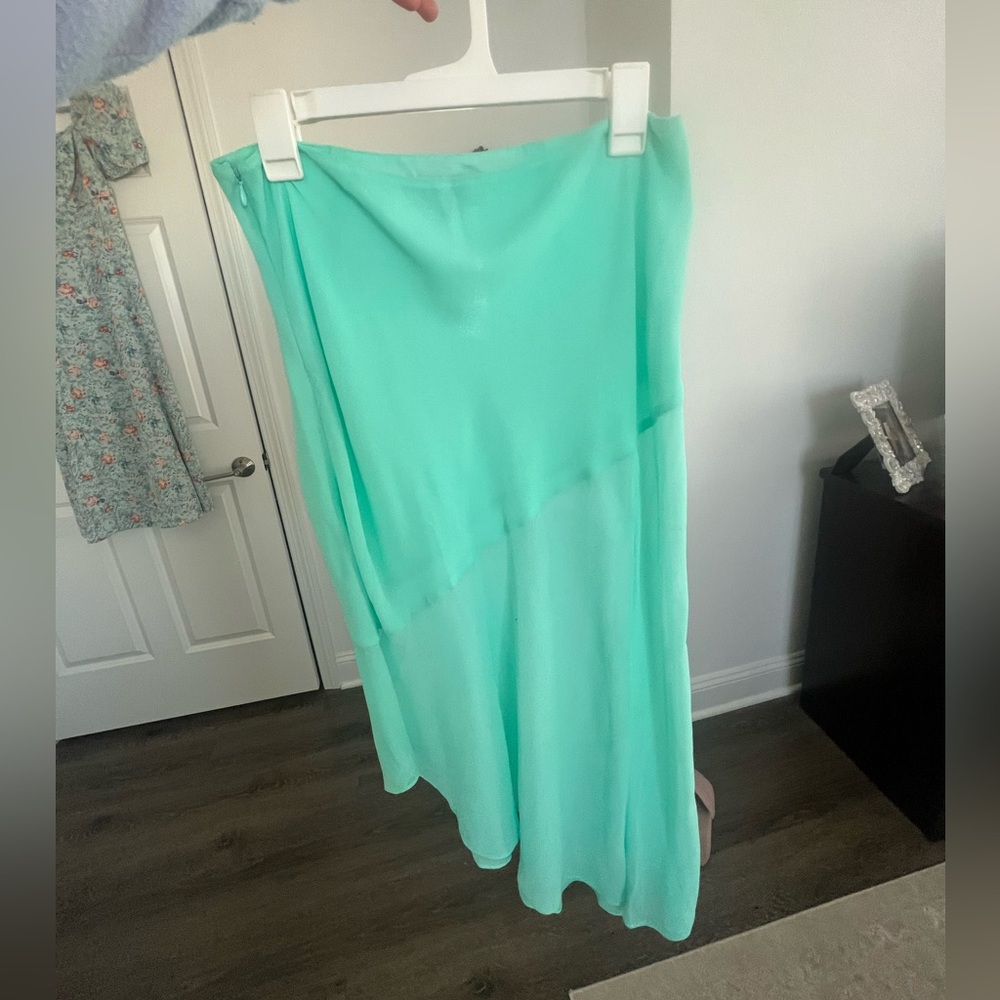 L’Academie aqua green assymetrical midi skirt with slit